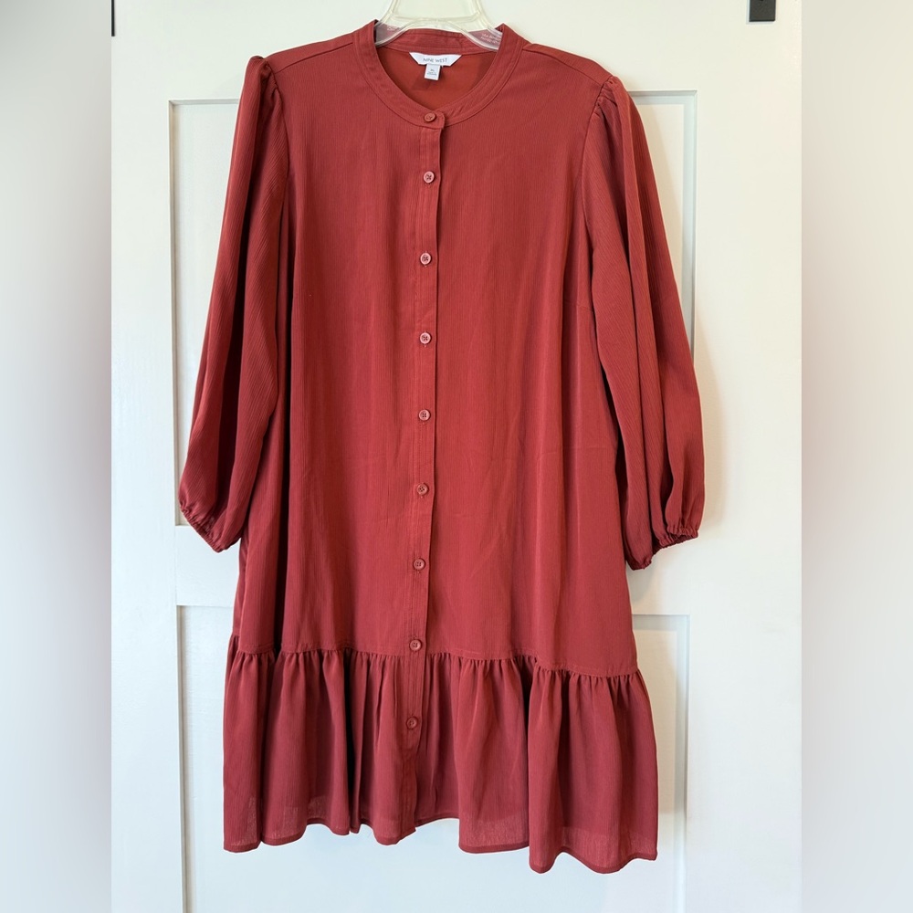Nine West Button-Front Tiered Midi Dress in Rust
